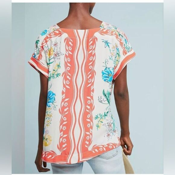 Maeve by Anthroplogie Romina Scarf Printed Top Small EUC - Picture 2 of 9